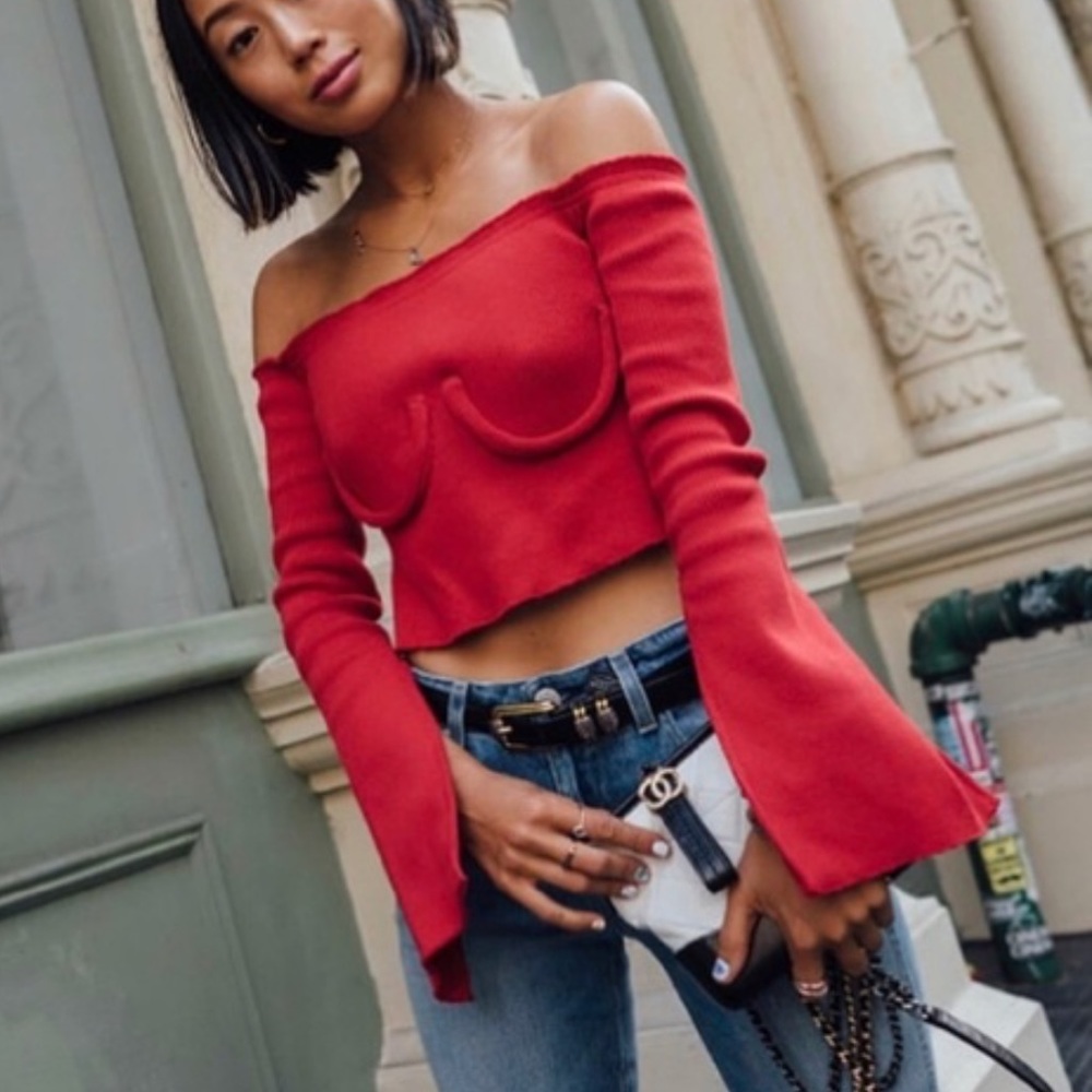 Orseund Iris Red Off shoulder underwire top xs